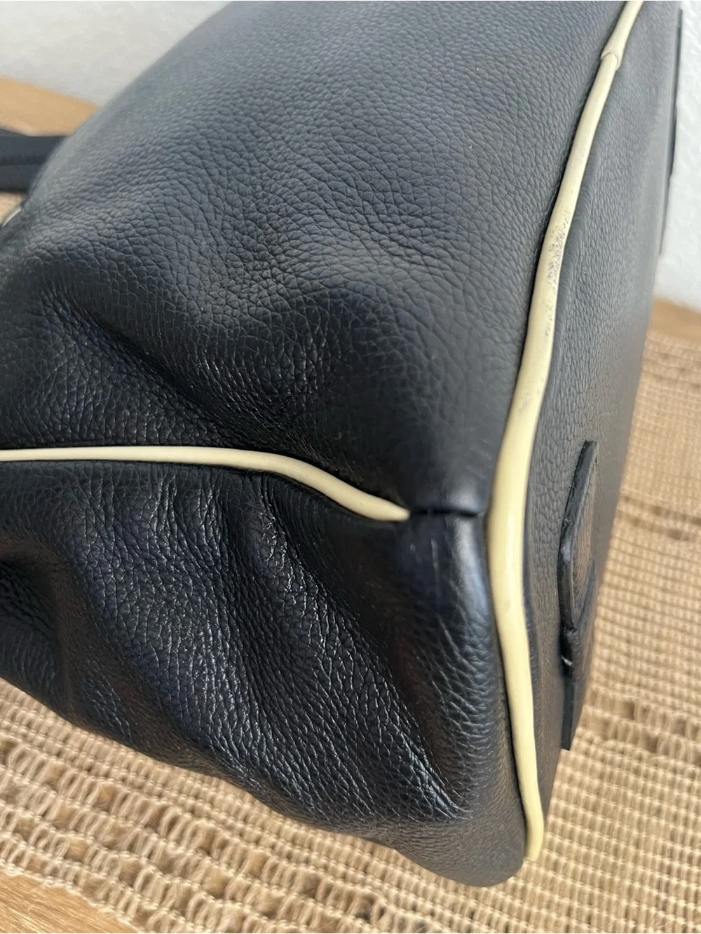 MY FLAT IN LONDON DEBUTANTE Black & Cream Soft Leather Bowtie Satchel